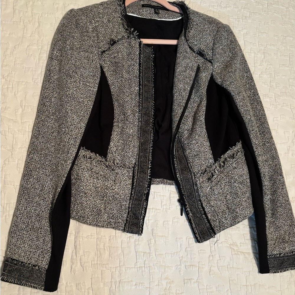 White House Black Market Gray and Black Blazer with Notched Lapels